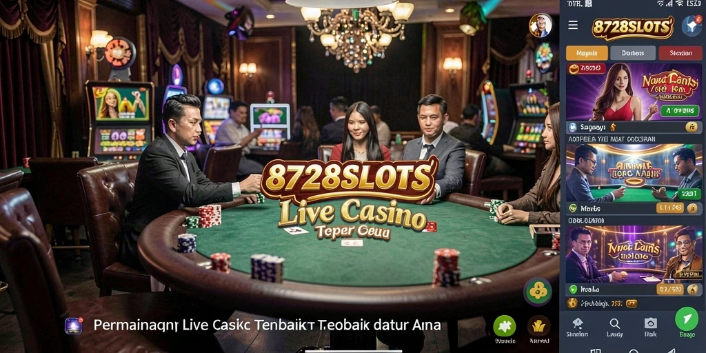Tampilan gameplay menarik dalam 8728SLOTS dengan dealer langsung.