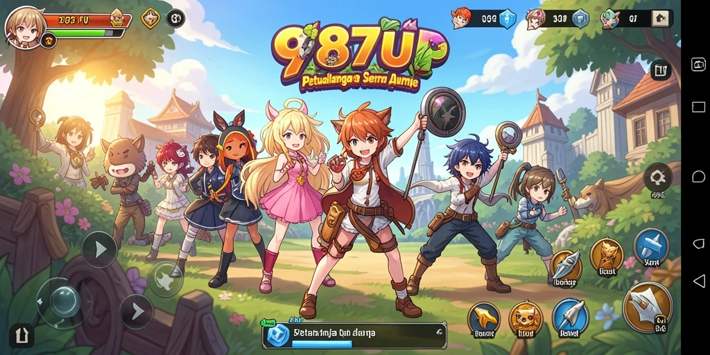 Screenshot gameplay 987UP menampilkan aksi karakter Anime yang dinamis.