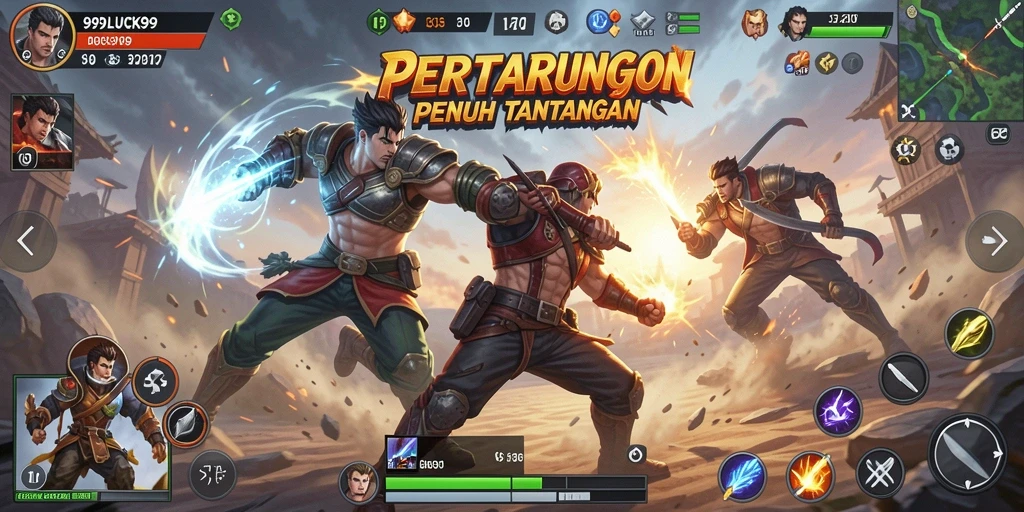 Tangkapan layar gameplay menampilkan pertarungan epik 99LUCK99.