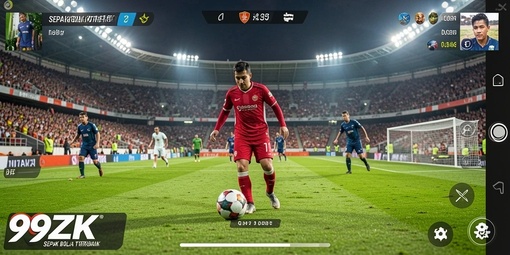 Gameplay seru 99ZK yang menampilkan pertandingan sepak bola.