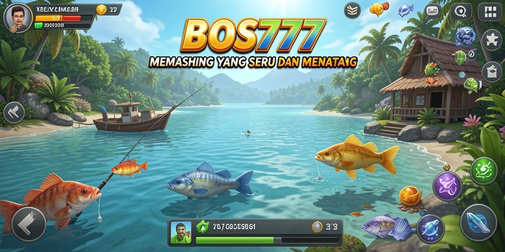 Gameplay menampilkan pemain menangkap ikan dengan berbagai alat pancing.