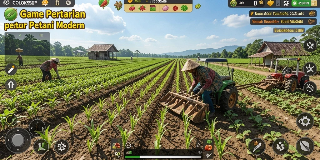 Tampilan gameplay COLOKSGP yang menampilkan petani dalam aktivitas bertani.