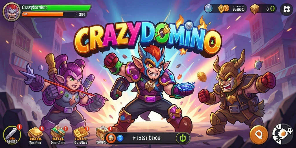Gameplay mendebarkan dari CRAZYDOMINO dengan karakter bertarung.