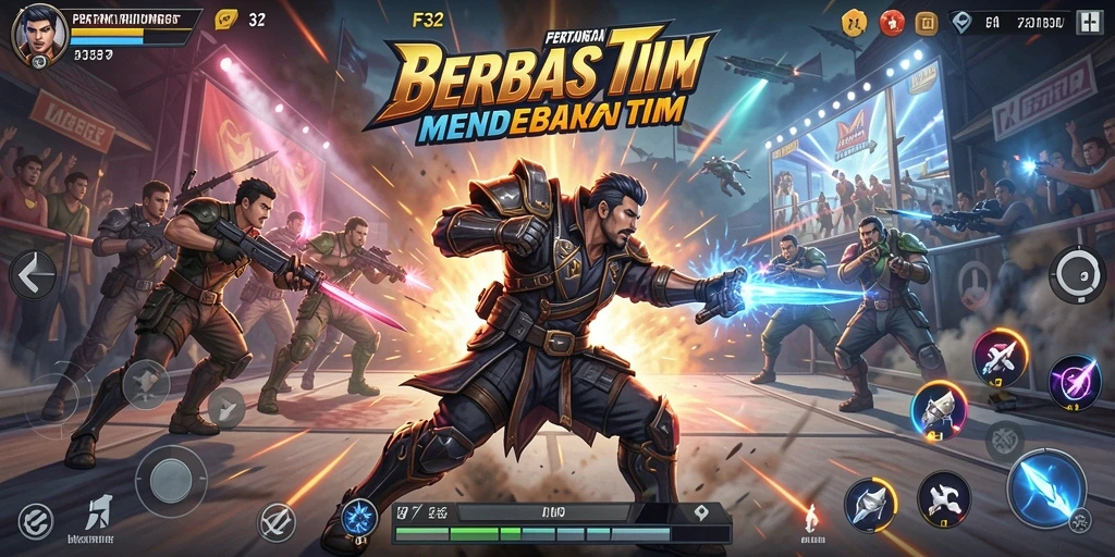 Screenshot gameplay intens dari F32 yang menunjukkan aksi tembak-menembak yang seru.