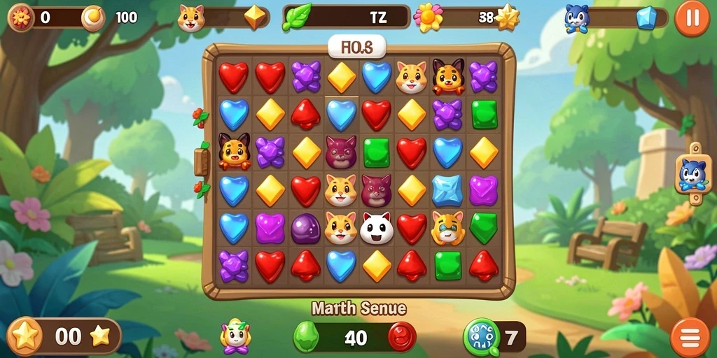 Screenshot H03 menampilkan gameplay Match-3 yang penuh warna dan menantang.