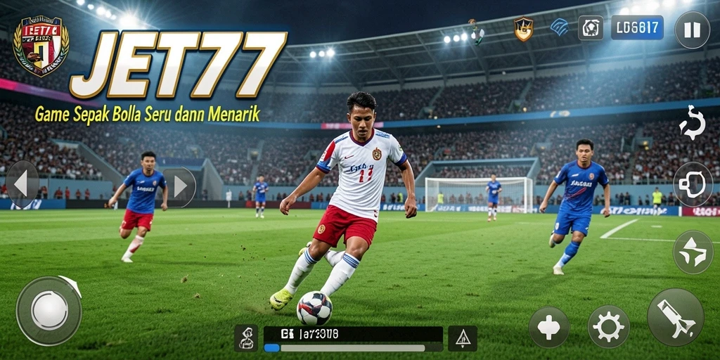 Tampilan gameplay JET77 dengan aksi sepak bola yang mendebarkan.
