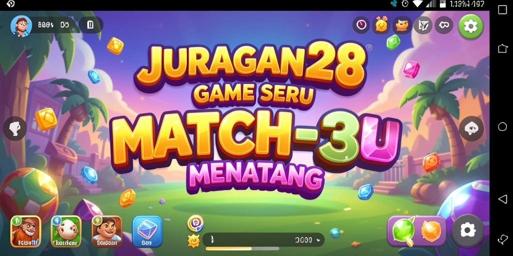 Tampilan permainan seru JURAGAN28 dengan gameplay Match-3 yang mendebarkan.