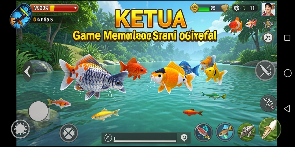 Screenshot gameplay <strong>KETUA</strong> yang menunjukkan aksi memancing yang mendebarkan.