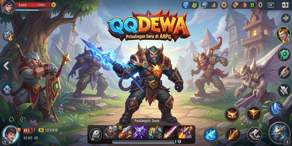 Screenshot gameplay seru QQDEWA dengan karakter aksi dalam pertempuran.