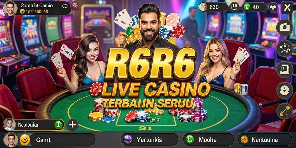 Screenshot R6R6 menampilkan dealer profesional dalam permainan Live Casino.