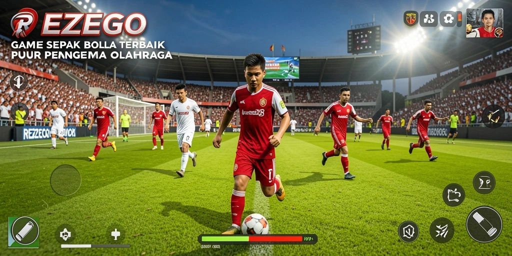 Tampilan gameplay menarik dari REZEGO dalam aksi sepak bola.