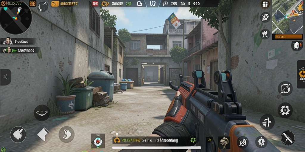Screenshot gameplay RICIS77 menampilkan aksi tembak-menembak yang seru dan intens.