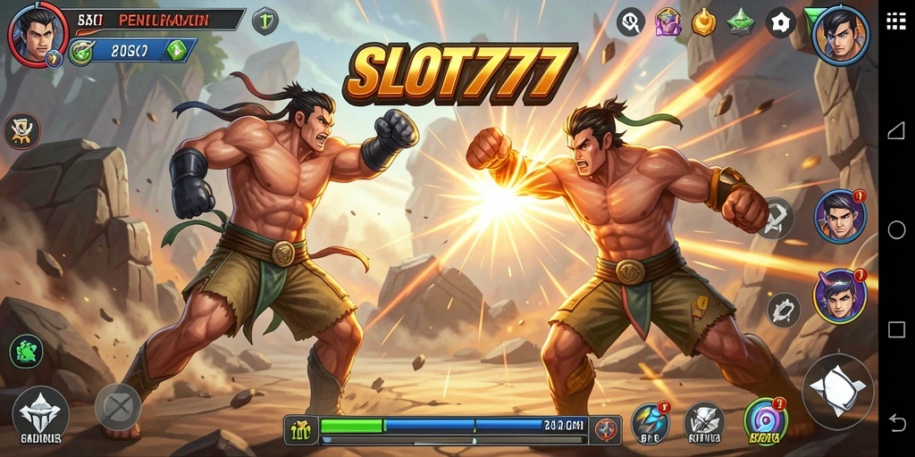 Tampilan aksi gameplay seru dalam pertarungan di SLOT777.