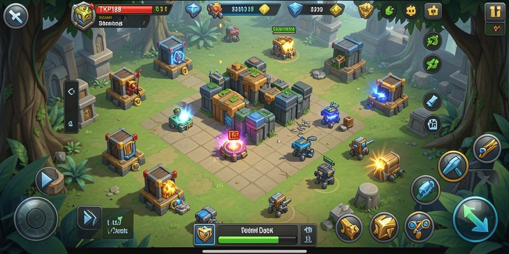 Tampilan gameplay TKP188 dengan strategi menara yang menarik.